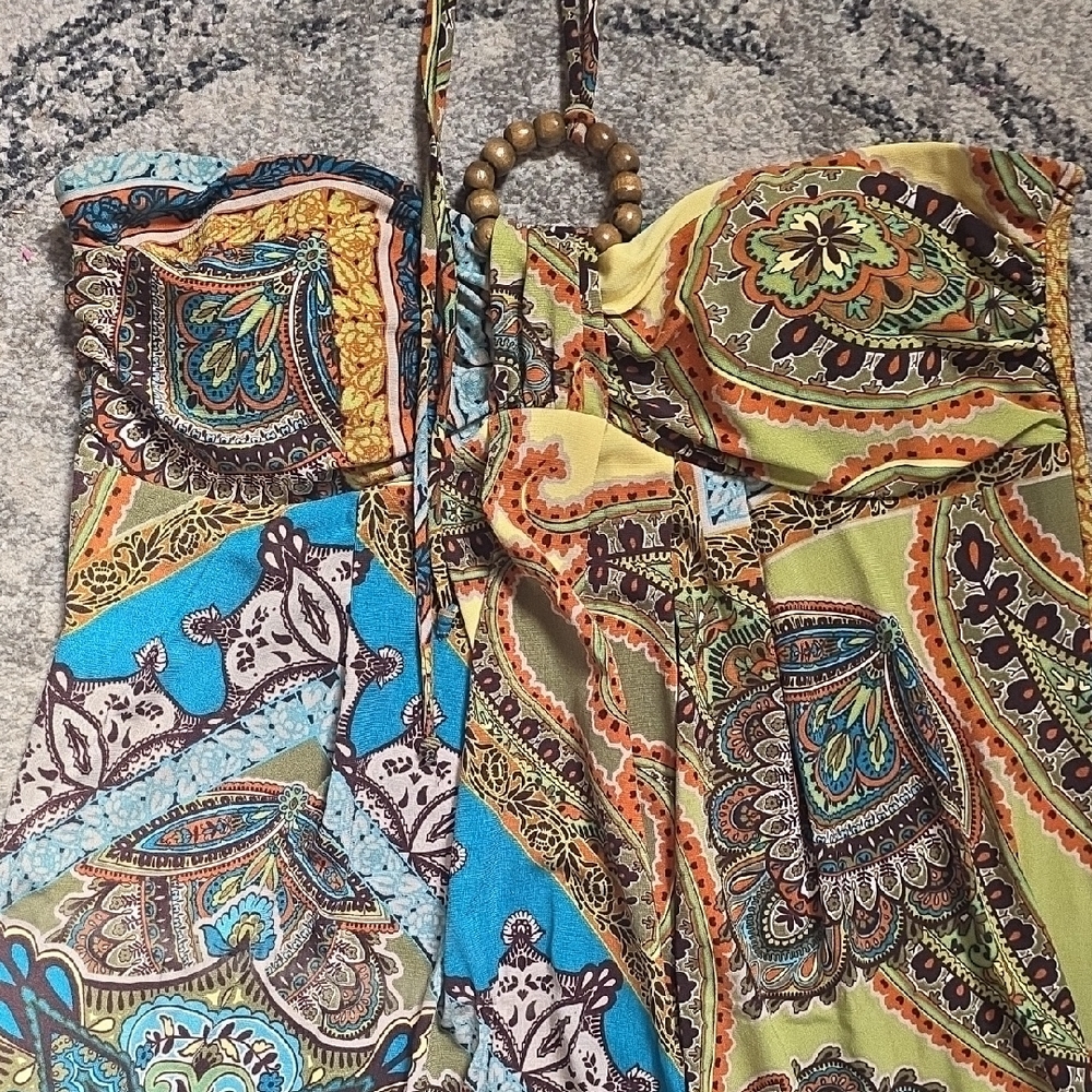 Saint Tropez West Orange, Turquoise and Brown Paisley Halter Maxi - Picture 6 of 9